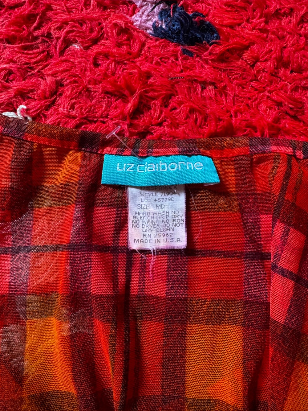 Y2K Vintage Liz Claiborne Sheer Mesh Orange Plaid Mini Dress Sz M - Picture 4 of 8